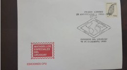 P) 1980 URUGUAY, 50TH ANNIVERSARY EUROPE PAN AMERICA FLIGHT ROUND, ARCHAEOLOGY, SPECIAL POSTMARKS COVER, XF - Uruguay