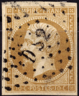 FRANCE - 1860 - Yv.13B 10c Bistre T.II - Oblitéré Bureau De Paris "DS2" - TB - 1853-1860 Napoléon III