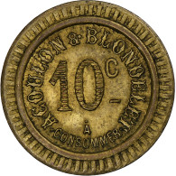 France, Acoulon & Blondelet, 10 Centimes, TTB+, Laiton - Monétaires / De Nécessité