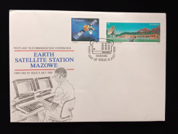 D)1985, ZIMBABWE, FIRST DAY COVER, ISSUE, MAZOWE EARTH STATION, "INTELSAT V" SATELLITE, VIEW OF THE EARTH STATION, FDC - Zimbabwe (1980-...)