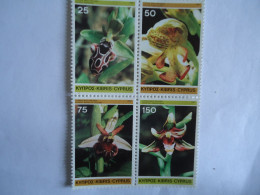 CYPRUS MNH   BLOCK OF  4 FLOWERS ORCHIDS - Orquideas