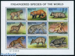 Bhutan 1997 Endangered Animals 9v M/s, Mint NH, Nature - Animals (others & Mixed) - Cat Family - Bhoutan