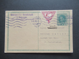 1918 Österreich 8 Heller GA Mit ZuF Drucksachen Eilmarke Merkurkopf Nr.217 Abs. Evangelische Gesellschaft Wien - Asched - Cartes Postales