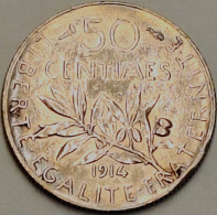 France - 50 Centimes 1914, KM# 854, Silver (#4031) - 50 Centimes