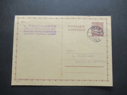 Böhmen Und Mähren 1942 Ganzsache P 7 Stempel Prag 7 Abs. Stp-. L. Prochazka Briefmarkenhandlung XII Römischstrasse 36 - Briefe U. Dokumente