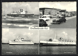 AK Grossenbrode, Kai Mit Dampfer Deutschland, Danmark König Frederik IX., Autos  - Damp