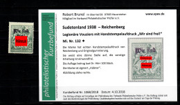 Sudetenland MiNr. 132, Falz, *, Reichenberg, Auflage Ca. 100 Stück - Sudetenland