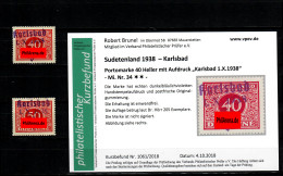 Sudetenland MiNr. 34/35, Postfrisch, **, Auflage 205/640 Stück, Karlsbad - Région Des Sudètes