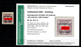 Sudetenland MiNr. 19 II, *, Falz,  Rumburg - Région Des Sudètes