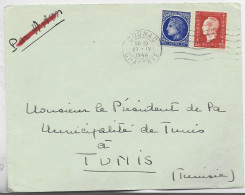 FRANCE DULAC 2FR40 +60C MAZELIN LETTRE COVER CHARENTE 27.IV.1946 POUR TUNISIE AU TARIF - 1944-45 Marianna Di Dulac