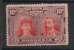 RHODESIA - 1910 - N°YT. 30 - 10p Violet-brun Et Rouge - Neuf* / MH VF - Nordrhodesien (...-1963)