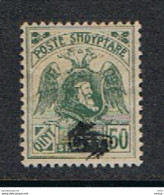 ALBANIA  VARIETA':  1921  DOPPIA  SOPRASTAMPA  -  50 Q. VERDE  L. -  YV/TELL. 118 A - Albanie