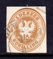 Germany (Lubeck) - 4s Cut Square - Used - Thin, Pencil/rev. - Luebeck