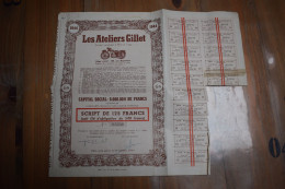 Les Ateliers Gillet Obligation Script 125  Frs 1944 Moto - Automobile