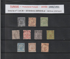 TUNISIE -  Protectorat Français - 10 Timbres Oblitérés  - Entre Les N° 1 Et 26 De 1888/1901 - 2 Scan - Usados