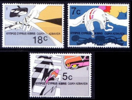 Cyprus 1986 MNH 3v, European Traffic Safety, Car, Zebra Crossing, Helmet, Seat Belt, - Ongevallen & Veiligheid Op De Weg