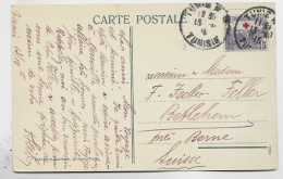 TUNISIE 15C CROIX ROUGE SEUL CARTE TUNIS RP 1915 POUR SUISSE - Storia Postale