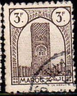 Maroc (Prot.Fr) Poste Obl Yv:216 Mi:200 Tour Hassan Dent 12 G.brillante (Beau Cachet Rond) - Used Stamps