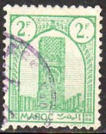 Maroc (Prot.Fr) Poste Obl Yv:214 Mi:198 Tour Hassan Dent 12 G.brillante (cachet Rond) - Used Stamps