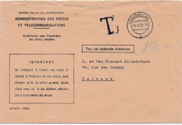 36542# LETTRE TAXE DE RECHERCHE D'ADRESSE Obl LUXEMBOURG 1976 T TAXE BELVAUX - Postage Due