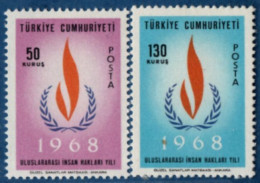 Turkey 1968 Human Rights 2 Values Mi 2080/81 Flame - Sonstige & Ohne Zuordnung