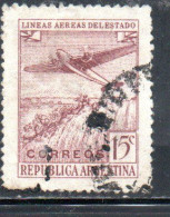 ARGENTINA 1946 AIR MAIL POSTA AEREA CORREO AEREO PLANE OVER THE ANDES CENT. 15c USATO USED OBLITERE' - Posta Aerea