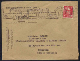 GANDON - MARSEILLE / 1951 PERFORE - PERFIN SUR LETTRE / 3 IMAGES (ref 4239) - Covers & Documents