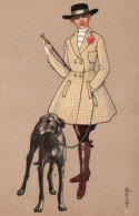 Illustration E. Colombo: Femme élégante Et Son Chien (Lévrier) Carte N° 1494 Non Circulée - Colombo, E.