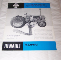 FEUILLET PUB PUBLICITAIRE MATERIEL AGRICOLE RENAULT BARRE DE COUPE DE PORTEE KUHN ( TRACTEUR, TRACTEURS, MOTOCULTURE ) - Tractors