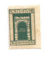 (COLONIE E POSSEDIMENTI) 1923, SAN VITO E SOGGETTI VARI, ARCO ROMANO, 30c - Francobollo Nuovo (CAT. SASSONE N.195) - Fiume