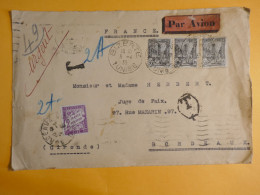 DM5 TUNISIE  LETTRE  1933 BIZERTE A BORDEAUX FRANCE   +TAXE  + + AFF.   INTERESSANT+ + - Storia Postale