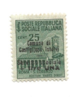 (EMISSIONI LOCALI) 1945, CASTIGLIONE D'INTELVI, 1L SU 25c - Francobollo Nuovo (CAT. SASSONE N.7) - Local And Autonomous Issues