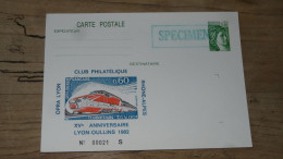 CACHET SPECIMEN Sur Entier Postal REPIQUAGE SABINE DE GANDON 1982 LIGNE LYON OULLINS .......... G-1327 - Overprinter Postcards (before 1995)