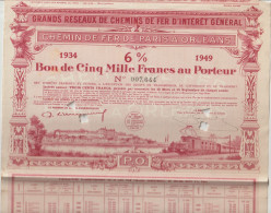 Décoré CHEMINS De FER PARIS ORLEANS 5000F1934 - Chemin De Fer & Tramway