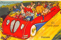 27-VERNON- CARTE-A SYSTEME DEPLIANTE- CHARMANT VOYAGE ! EN ROUTE POUR VERNON - Vernon