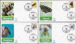 Allemagne 1984 Y&T 1034 à 1037 Sur 4 FDC. Insectes. Papillon, Coléoptère, Abeille Mellifère, Syrphide - Coléoptères