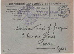 Lette  " Inspection D'Académie De La Gironde"  TAXE SIMPLE Flamme =o Bordeaux RP 15-10 1965 - 1960-.... Cartas & Documentos