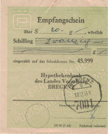 Bregenz 1963 Empfangsschein Hypobank Vorarlberg 7001 - Achteckstempel Mit Kreis-Segment - Cartas & Documentos