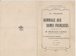 1915 - POEME HOMMAGE AUX DAMES DE FRANCE COMPOSE Par C.PELLECUER HOPITAL RUHL ET IMPERIAL RECITE DANS LES HOPITAUX NICE - 1914-18