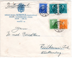 Ungarn 1937, 5 Marken Auf Hotel Brief V. Eger - Erlau N. Württemberg - Cartas & Documentos