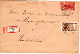 Saarland 1933, 2 Fr.+10 C. Auf Einschreiben Brief V. Heiligenwald N. Saarbrücken - Storia Postale