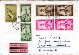 Saarland 1956, 7 Zuschlagmarken Auf Eilboten Brief V. Saarbrücken N. Wiesbaden. - Storia Postale