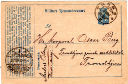 Norwegen 1903, V. Tromsö Gebr. Militär Dienst Ganzsache M. Trondheim TUR-Stpl. - Covers & Documents