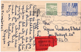 Schweden 1946, 90+5 öre Auf Express Postkarte V. Stockholm N. Norwegen - Covers & Documents