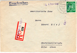 1946, 84 Pf. Auf Einschreiben Brief M. Not-Reko Zettel FISCHENICH (Kr. Köln) - Covers & Documents