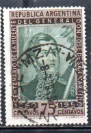ARGENTINA 1950 PORTRAIT OF GENERAL DE SAN MARTIN 75c USED USADO OBLITERE' - Used Stamps
