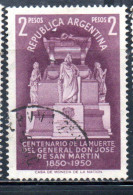 ARGENTINA 1950 MAUSOLEUM OF GENERAL DE SAN MARTIN 2p USED USADO OBLITERE' - Usati