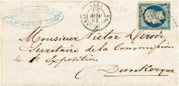 15 Novembre 1853 L.A.C. N°10 Bleu Sur Crème TB Pc 3472 Valenciennes Vers Dunkerque - 1849-1876: Klassik