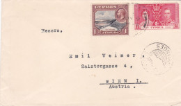 CYPRUS KGV KGVI COVER 1937 NICOSIA WIEN AUSTRIA CYPRUS ORANGES PROMOTIONAL POSTMARK - Zypern (...-1960)