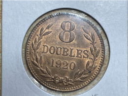 1920 H Guernsey 8 Doubles Coin Coin, Mint State With Some Original Lustre - Channel Islands